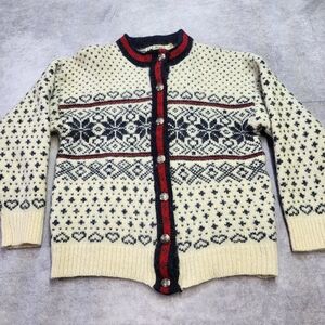 LL Bean Wool Blend Birdseye Cardigan Nordic Sweater USA  Pewter Button Size Lg